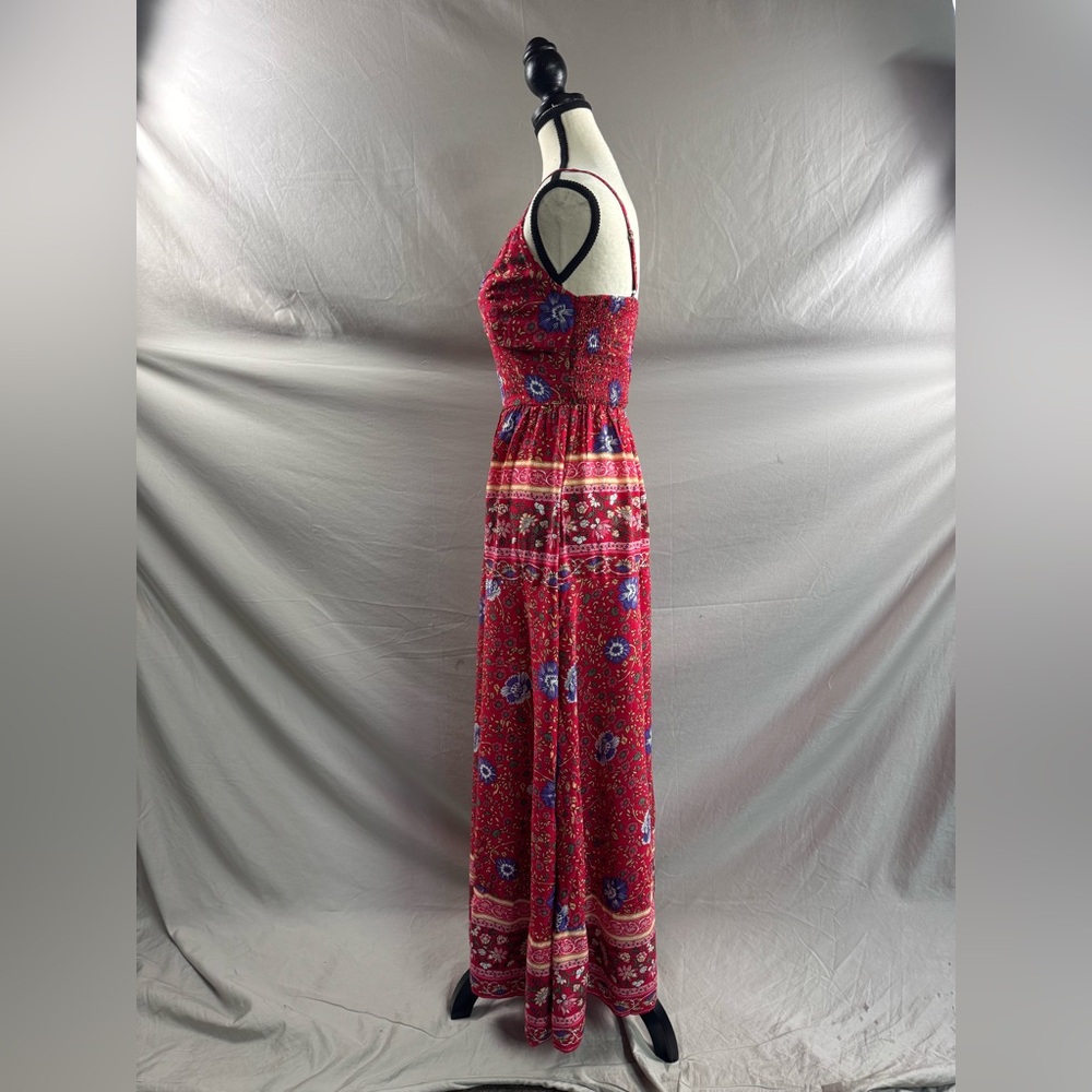 Boho Floral Print Shirred Dress Red - Picture 8 of 9